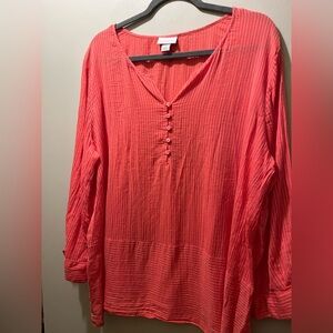 Liz Claiborne Vibrant Coral Stripe Long Sleeve Top XXL